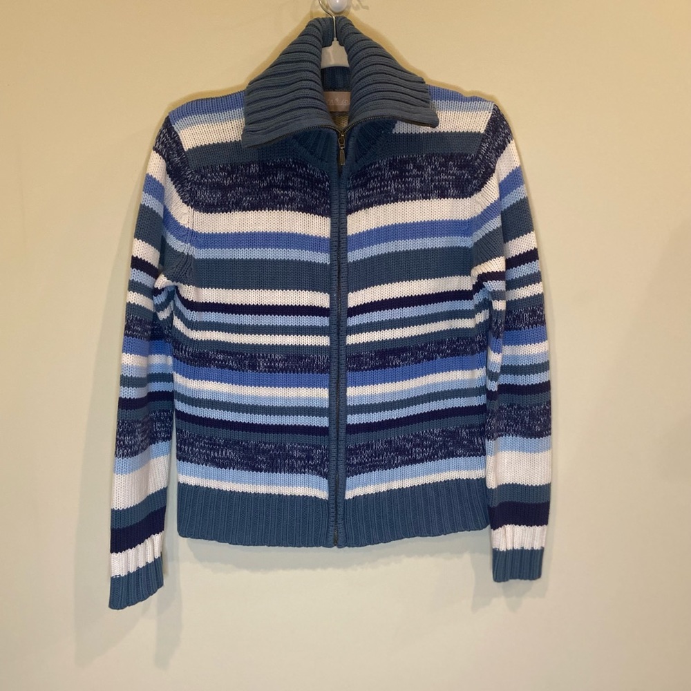 Ciera& Co Zip Up Blue Striped Cardigan.